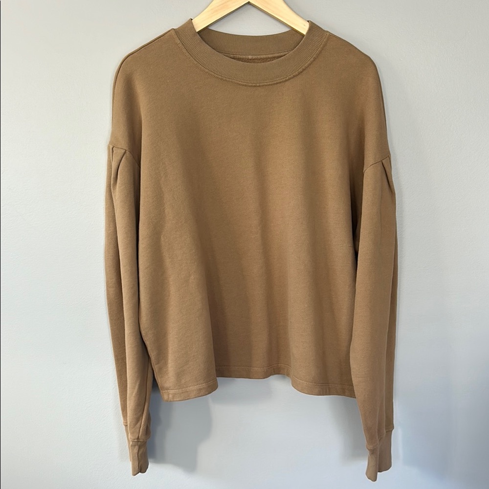 Etica Jael Pleat Sleeve Sweatshirt Size Large in‎ Tapenade (Caramel Brown/Tan)